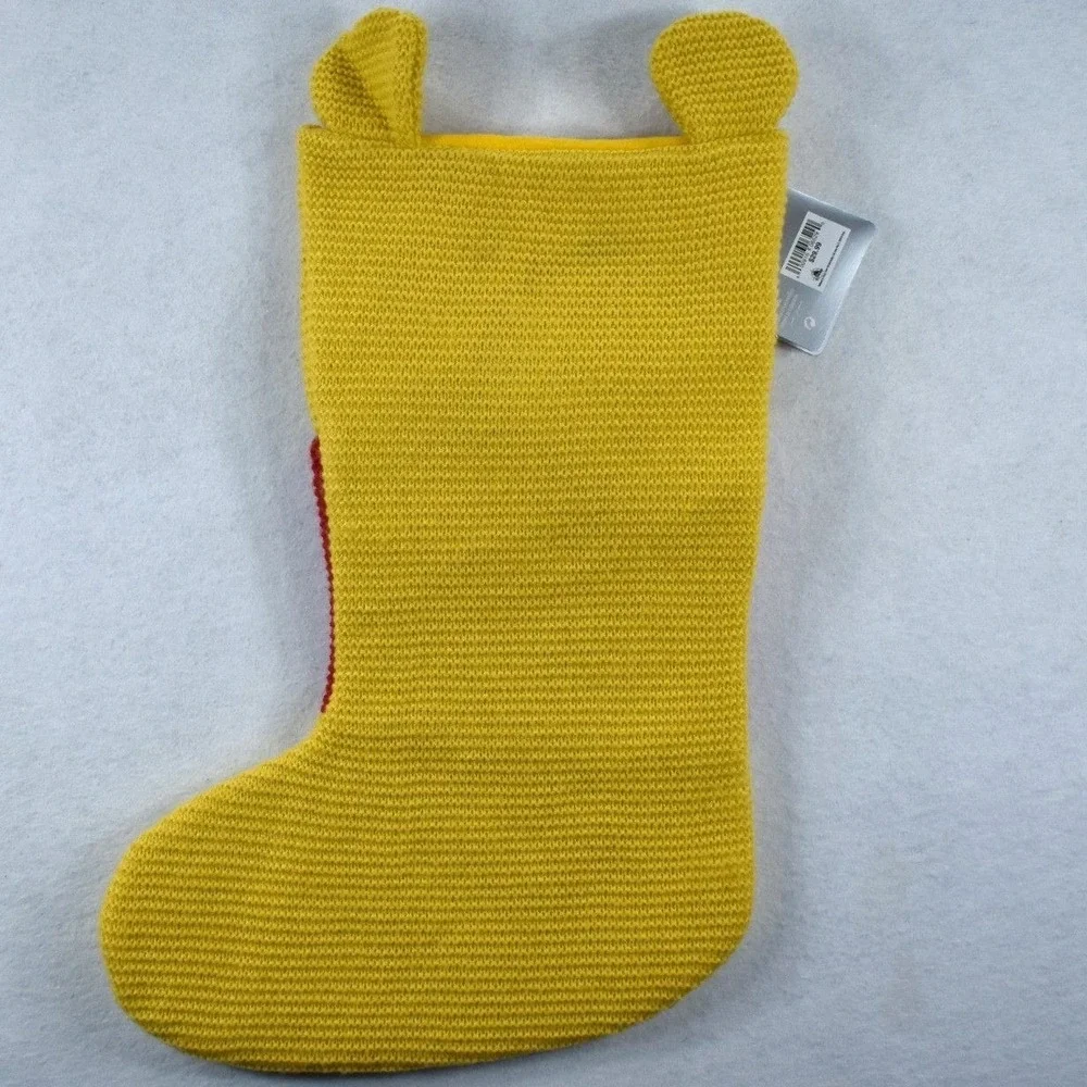 Disney Winnie the Pooh Knit Christmas Stocking Yellow Red Disney Parks NWT